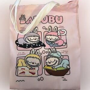 Pink Cartoon Labubu Tote Bag   13 x 15 double sided